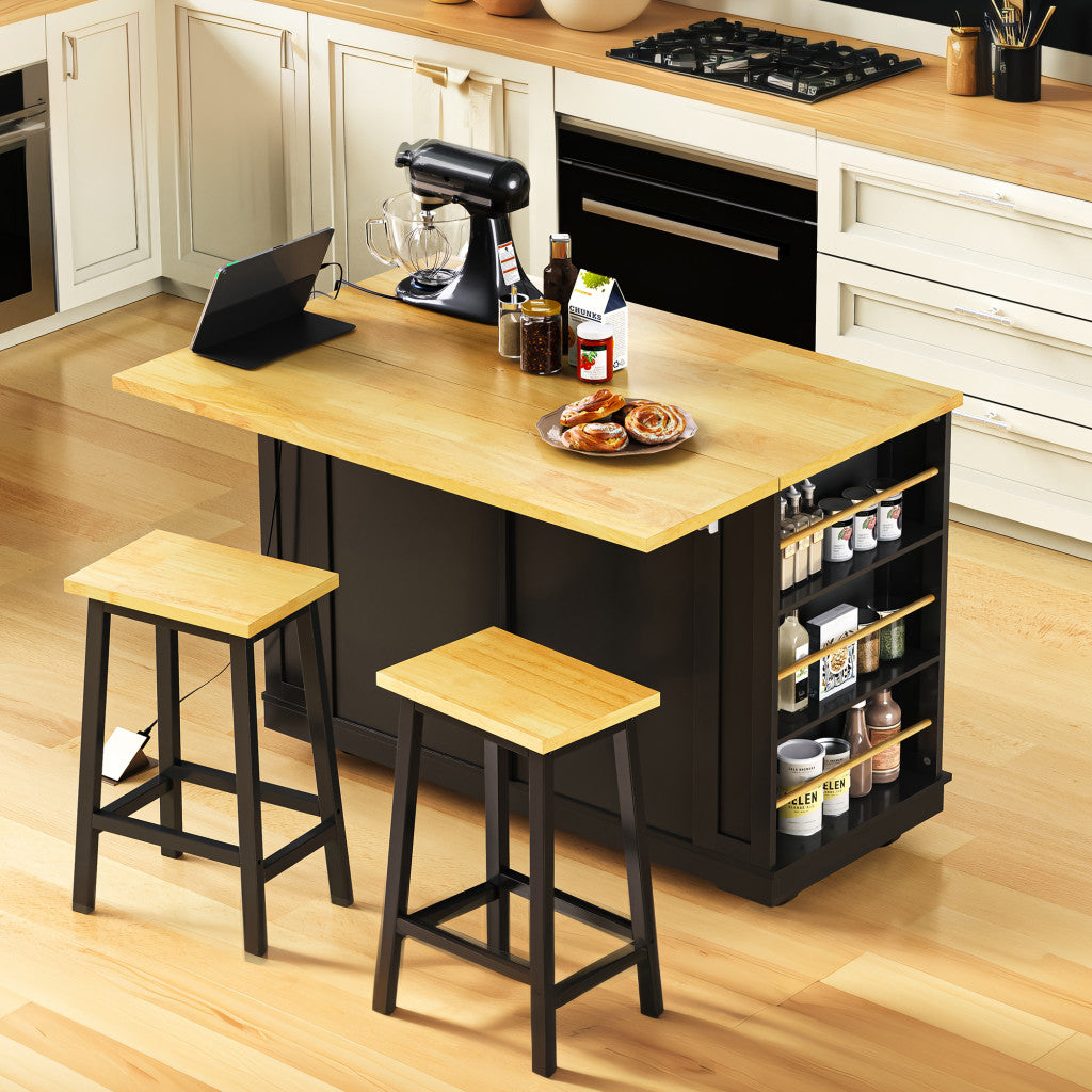 45" Black Wood Rolling Kitchen Island Set With Storage - Loft&Timber