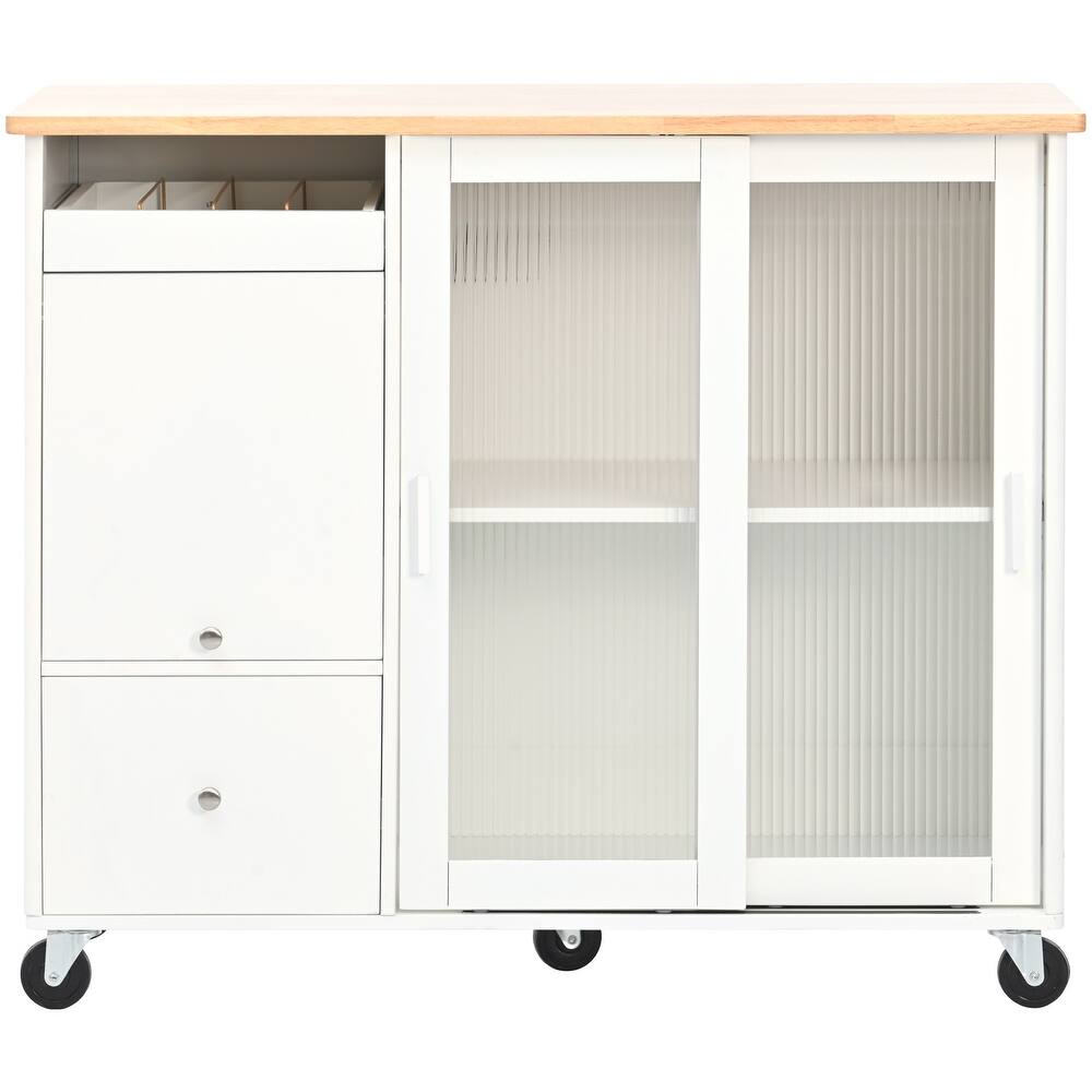44" White Wood Rolling Kitchen Island With Storage-2