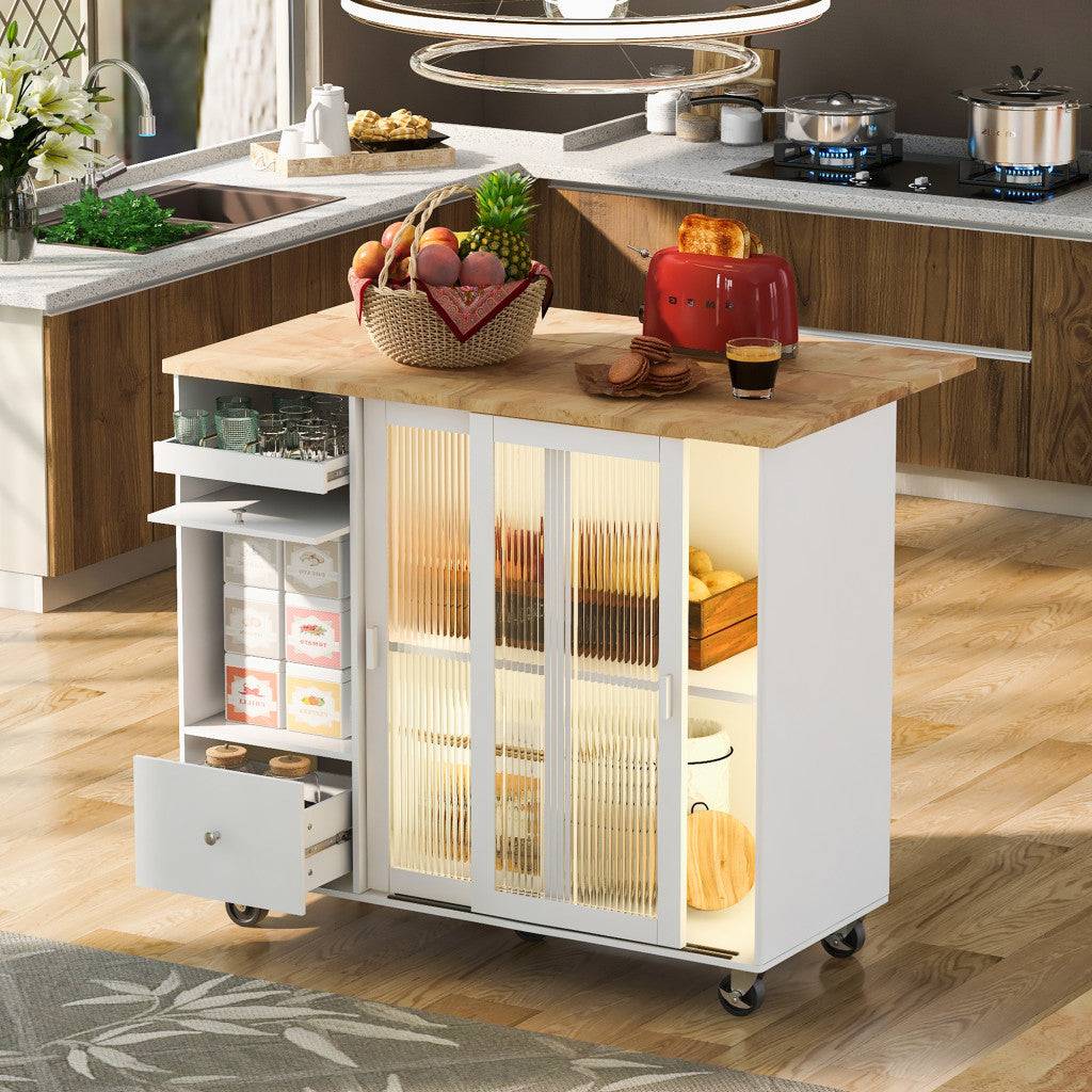 44" White Wood Rolling Kitchen Island With Storage-6