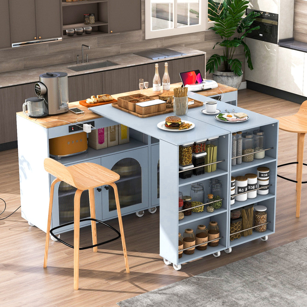33" Gray Wood Rolling Kitchen Island With Storage - Loft&Timber