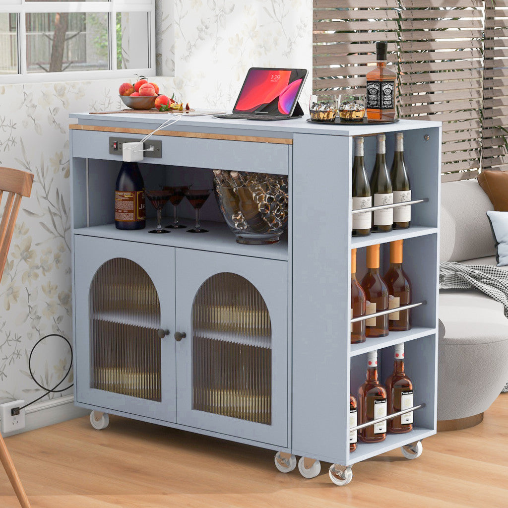 33" Gray Wood Rolling Kitchen Island With Storage - Loft&Timber