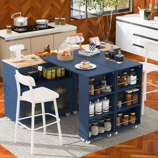 33" Navy Blue Wood Rolling Kitchen Island With Storage - Loft&Timber
