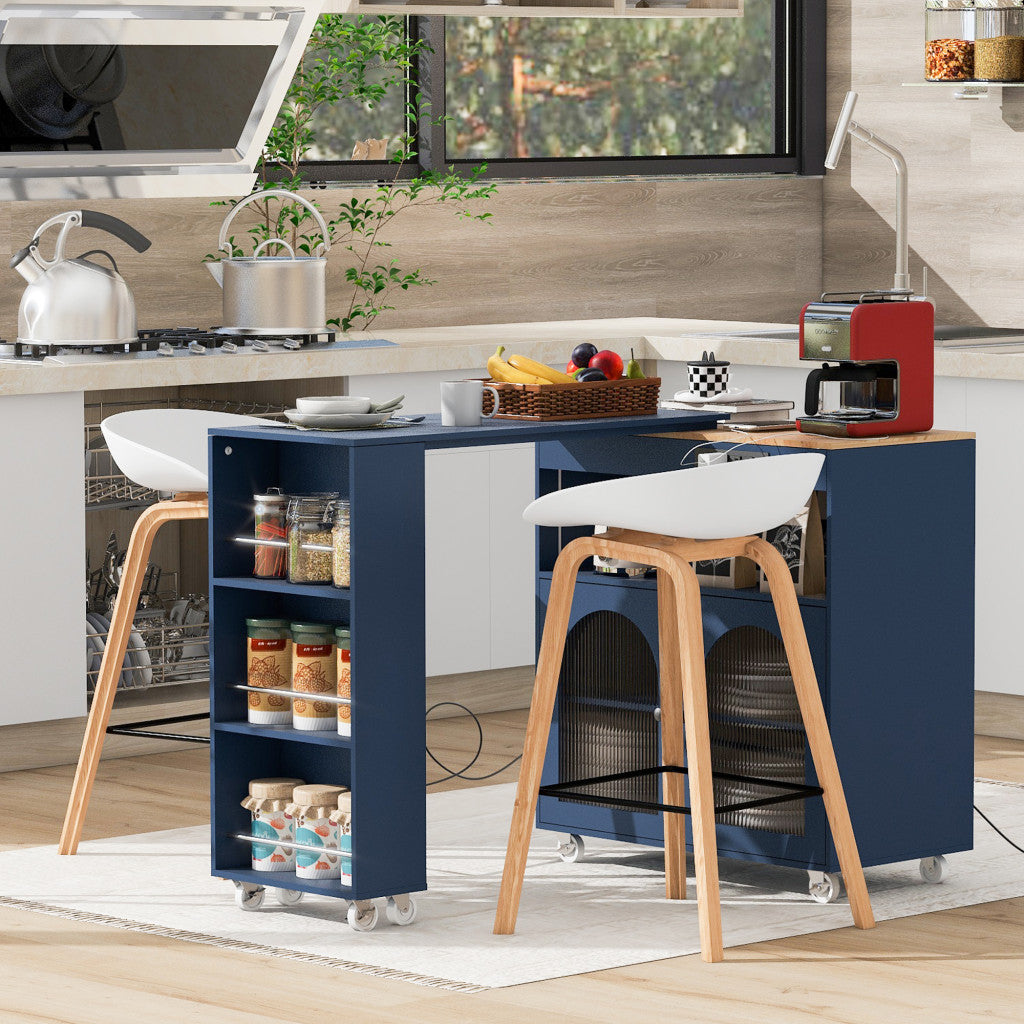 33" Navy Blue Wood Rolling Kitchen Island With Storage - Loft&Timber