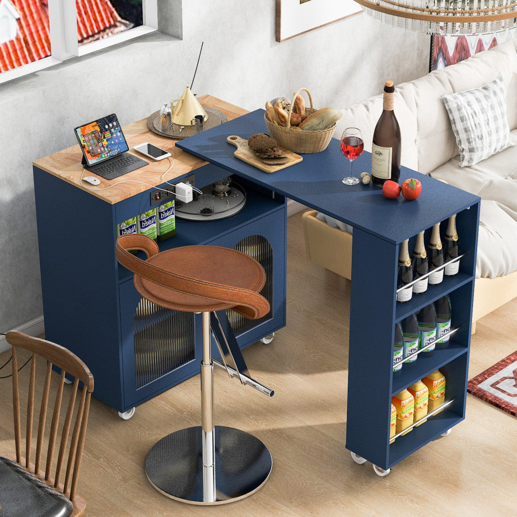 33" Navy Blue Wood Rolling Kitchen Island With Storage - Loft&Timber