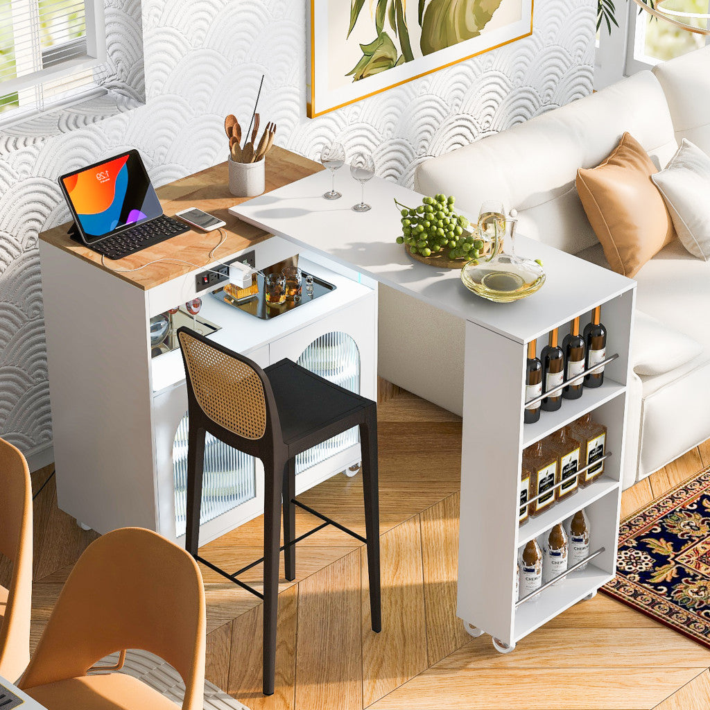33" White Wood Rolling Kitchen Island With Storage - Loft&Timber