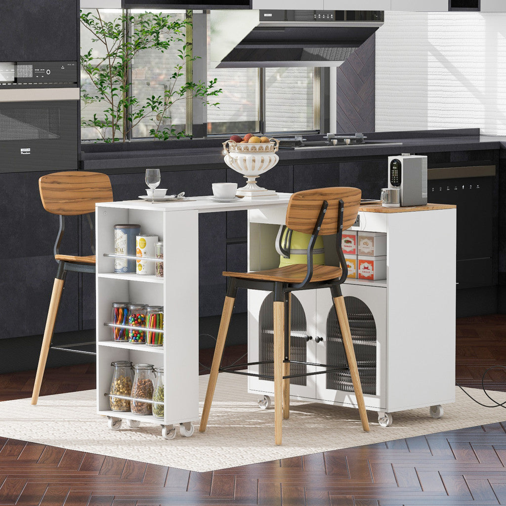 33" White Wood Rolling Kitchen Island With Storage - Loft&Timber