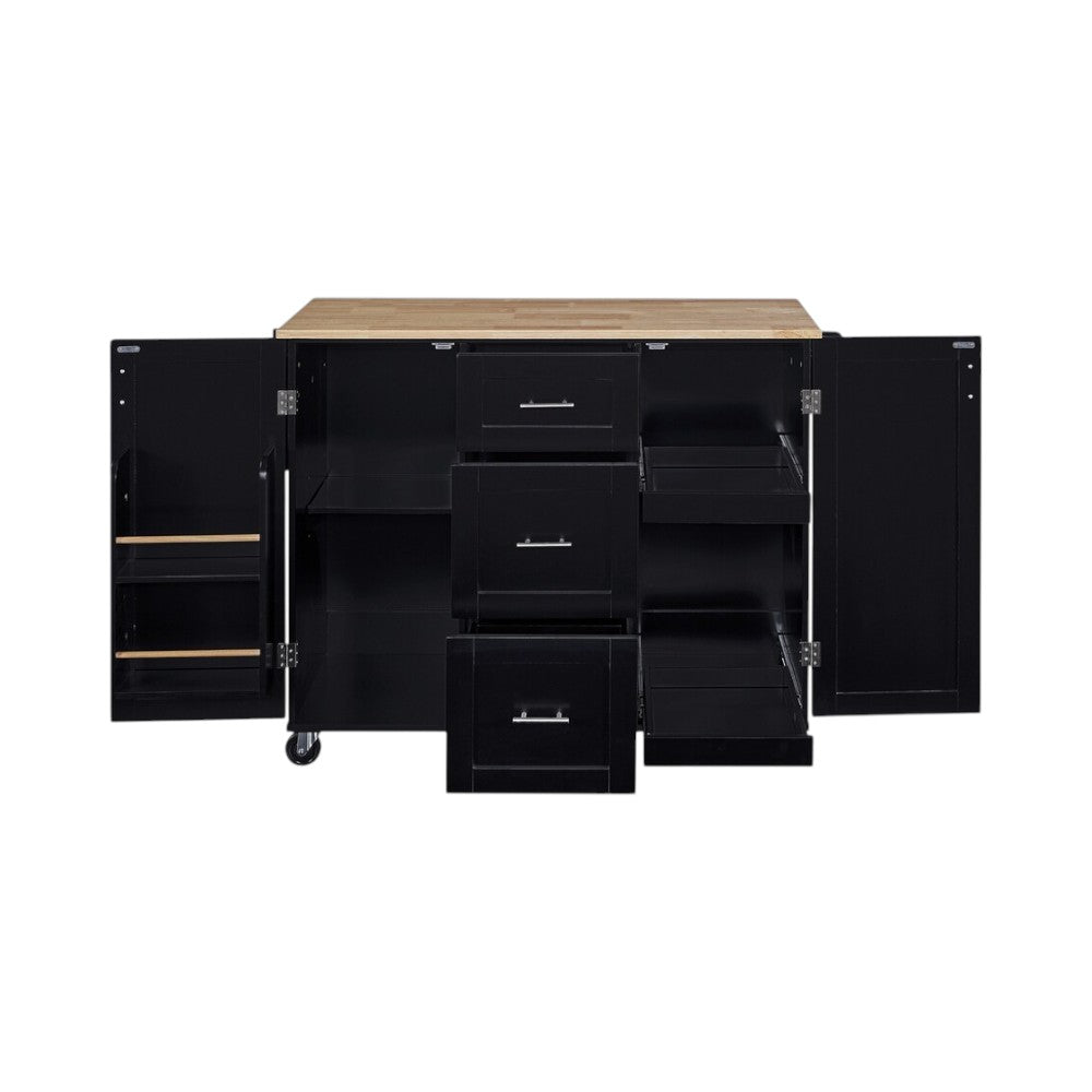 50" Black Wood Rolling Kitchen Island-2