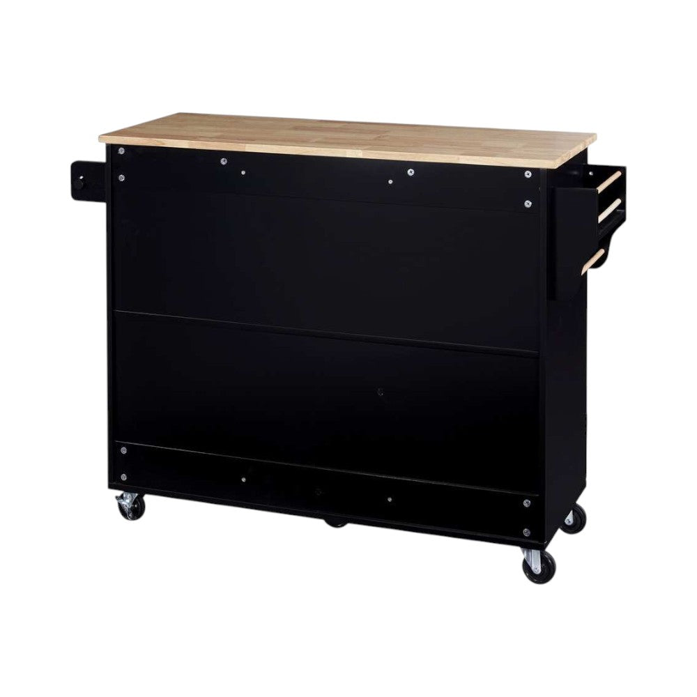 50" Black Wood Rolling Kitchen Island-3