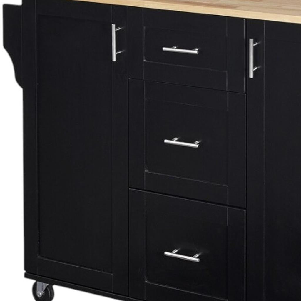50" Black Wood Rolling Kitchen Island-4