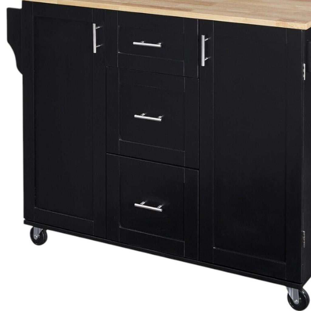 50" Black Wood Rolling Kitchen Island-5