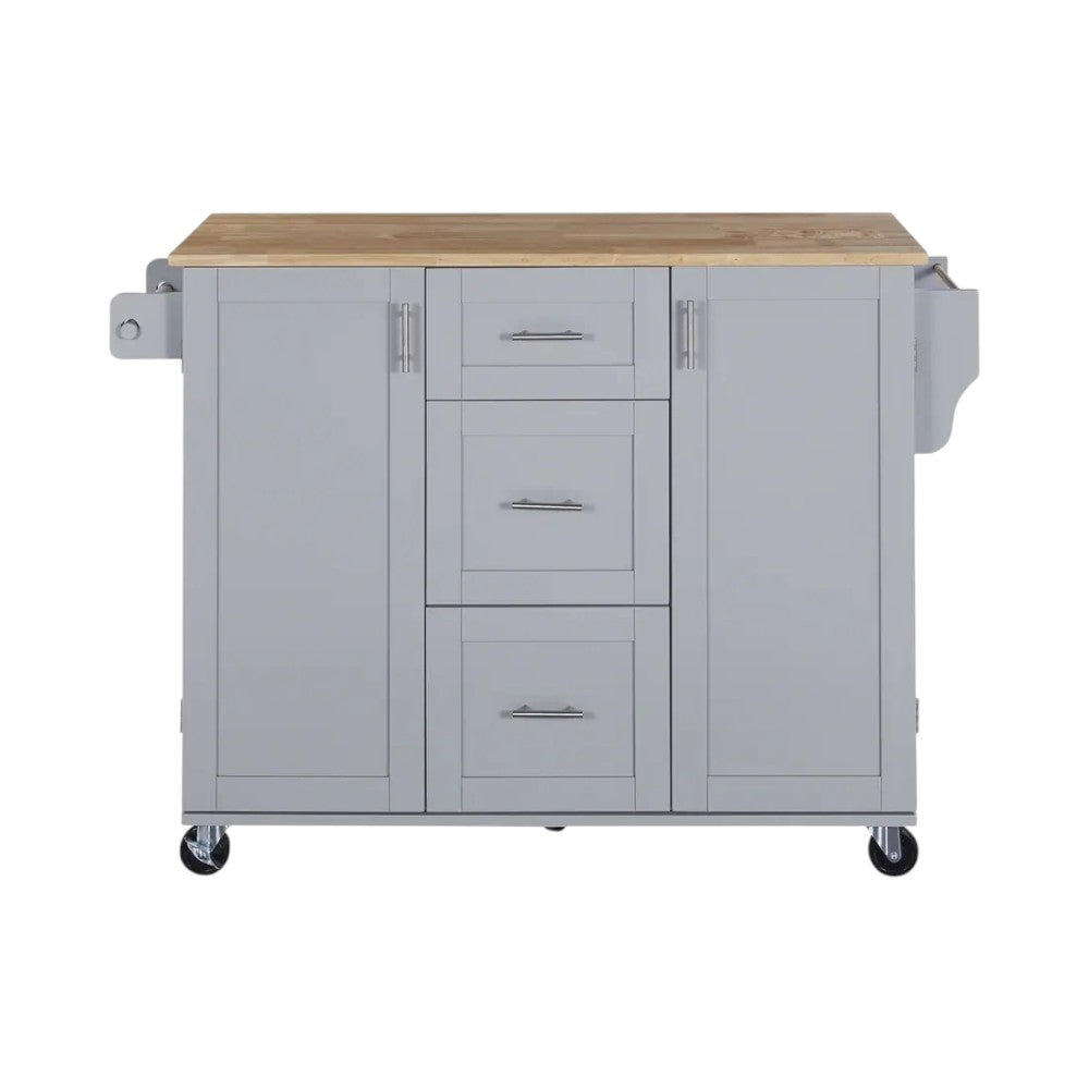 50" Gray Wood Rolling Kitchen Island-1