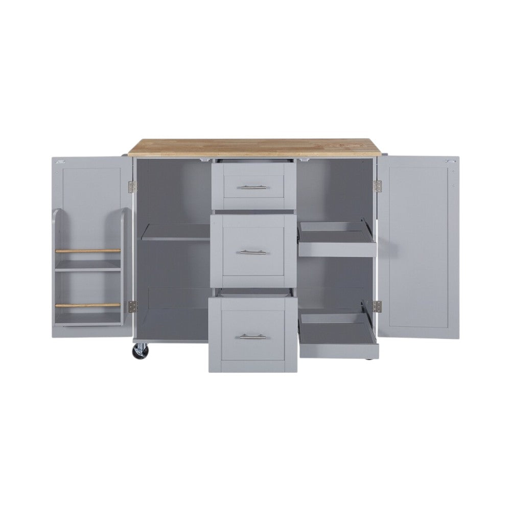 50" Gray Wood Rolling Kitchen Island-3