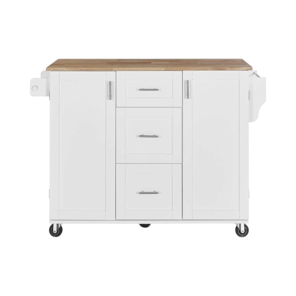 50" White Wood Rolling Kitchen Island-1