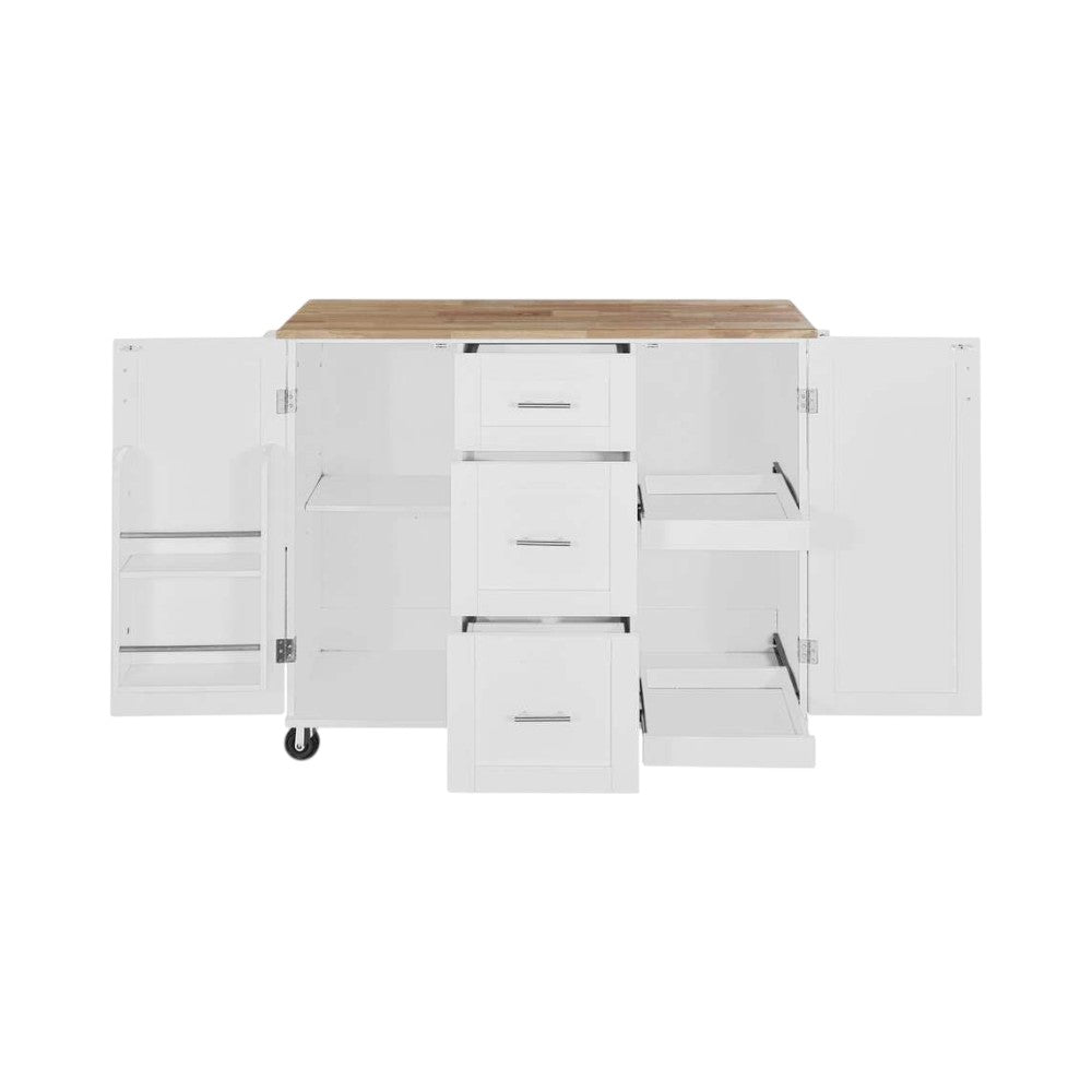 50" White Wood Rolling Kitchen Island-3