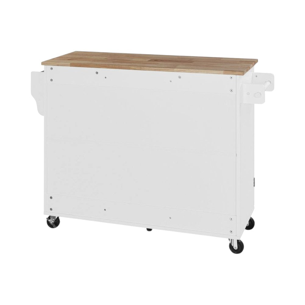 50" White Wood Rolling Kitchen Island-4
