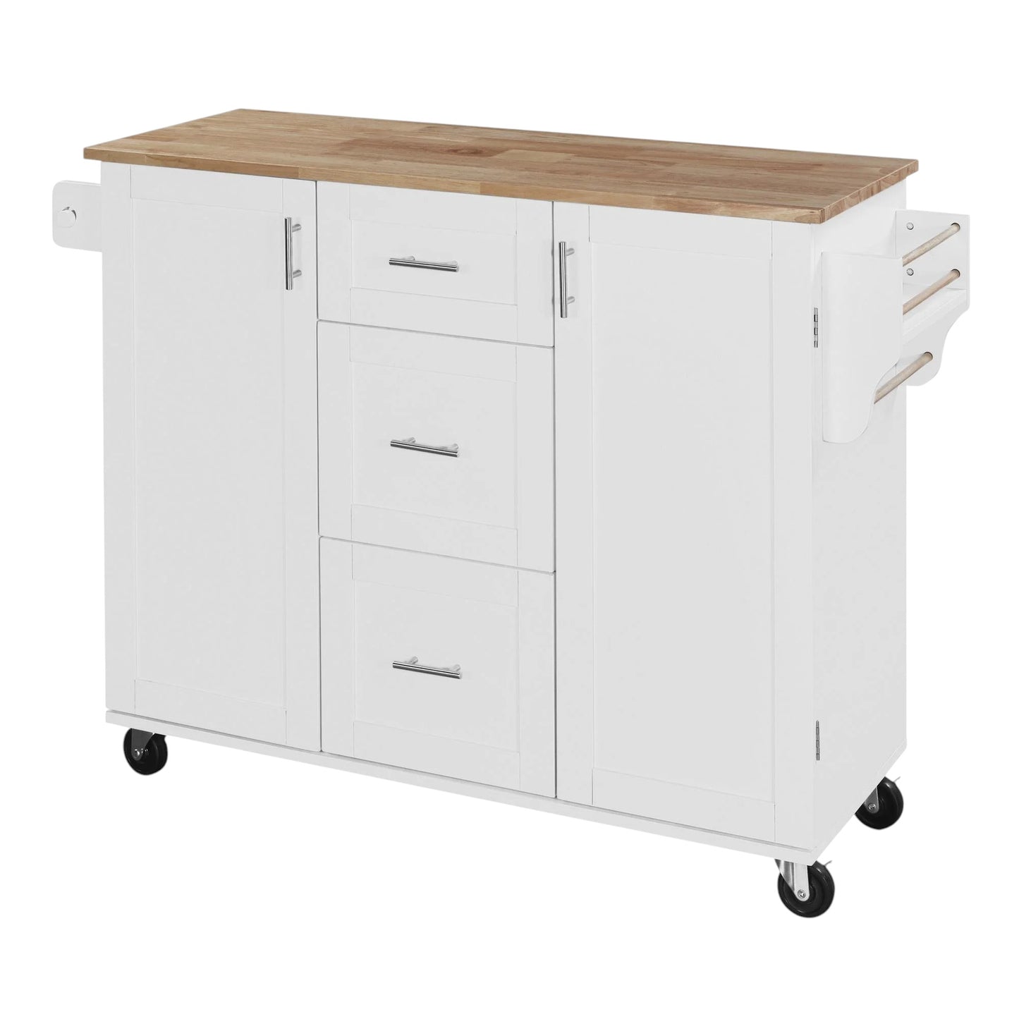 50" White Wood Rolling Kitchen Island-2