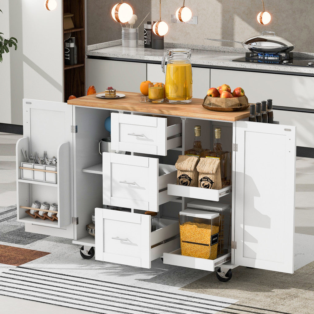 50" White Wood Rolling Kitchen Island-7