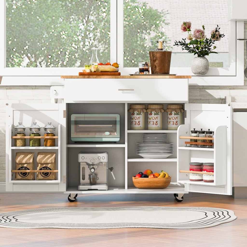 39" White Wood Rolling Kitchen Island - Loft&Timber