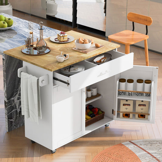 39" White Wood Rolling Kitchen Island - Loft&Timber