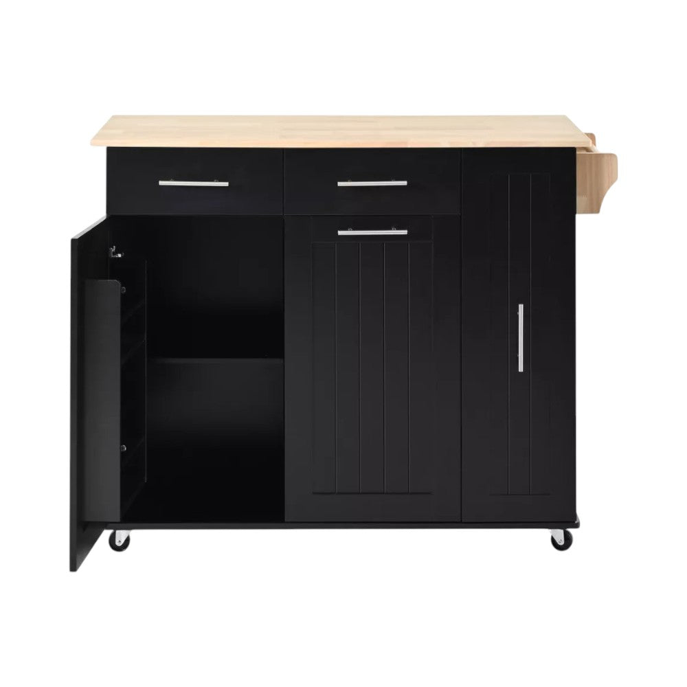 46" Black Wood Rolling Kitchen Island With Storage-3