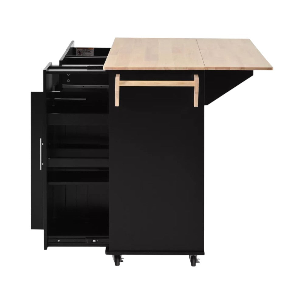 46" Black Wood Rolling Kitchen Island With Storage-4
