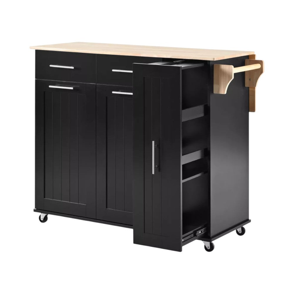 46" Black Wood Rolling Kitchen Island With Storage-2