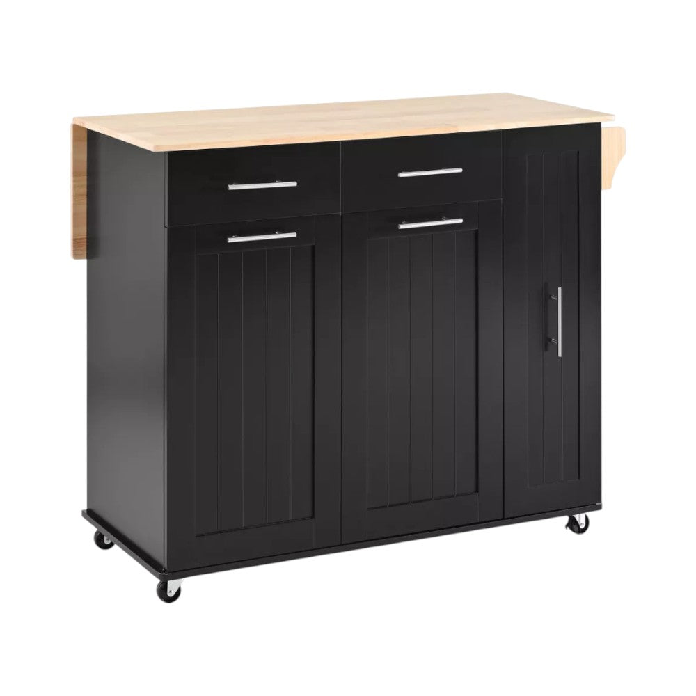 46" Black Wood Rolling Kitchen Island With Storage-1