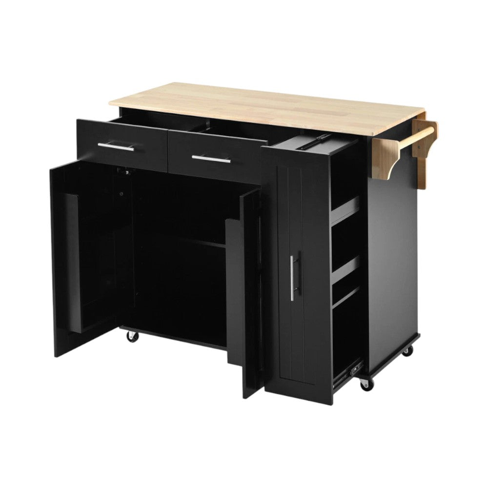 46" Black Wood Rolling Kitchen Island With Storage-5