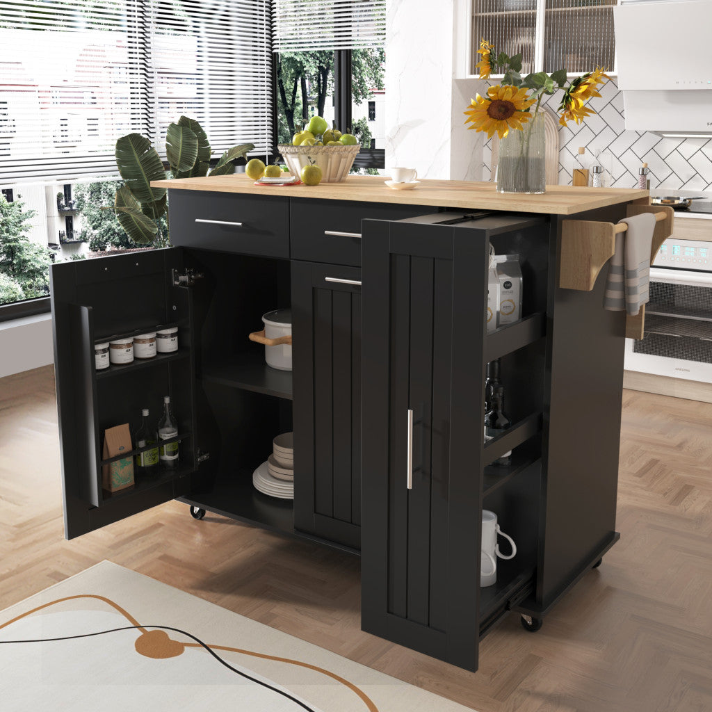 46" Black Wood Rolling Kitchen Island With Storage-8