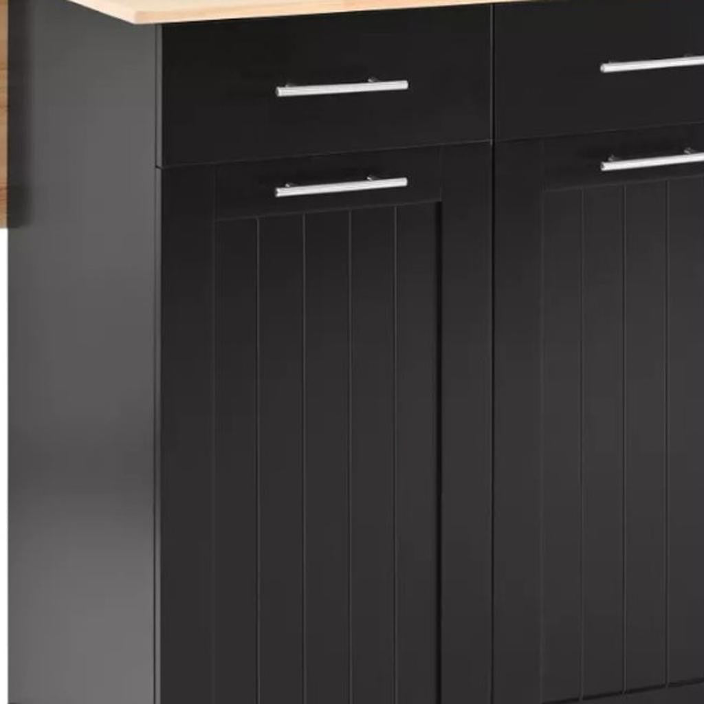 46" Black Wood Rolling Kitchen Island With Storage-6