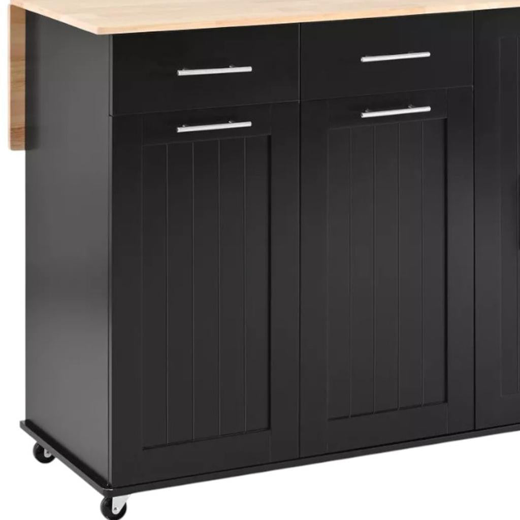 46" Black Wood Rolling Kitchen Island With Storage-7