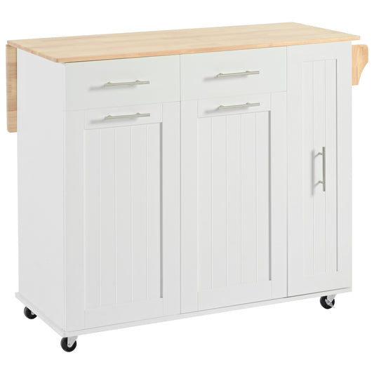 46" White Wood Rolling Kitchen Island With Storage-1