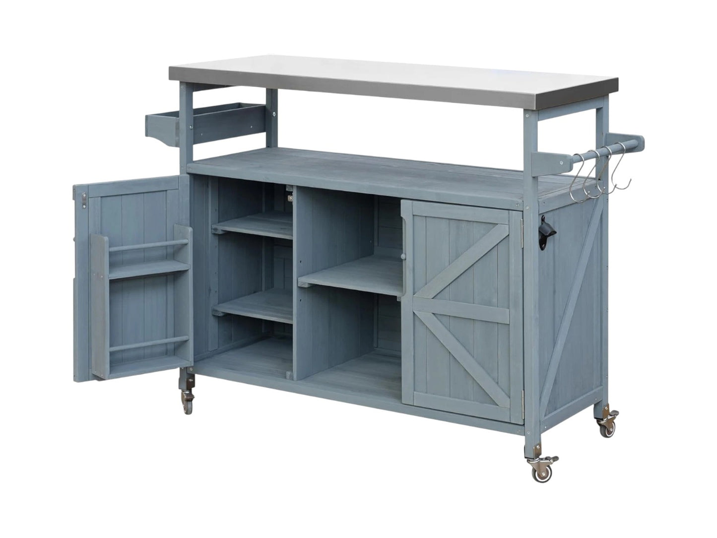 50" Light Blue Wood Rolling Kitchen Island With Storage-2