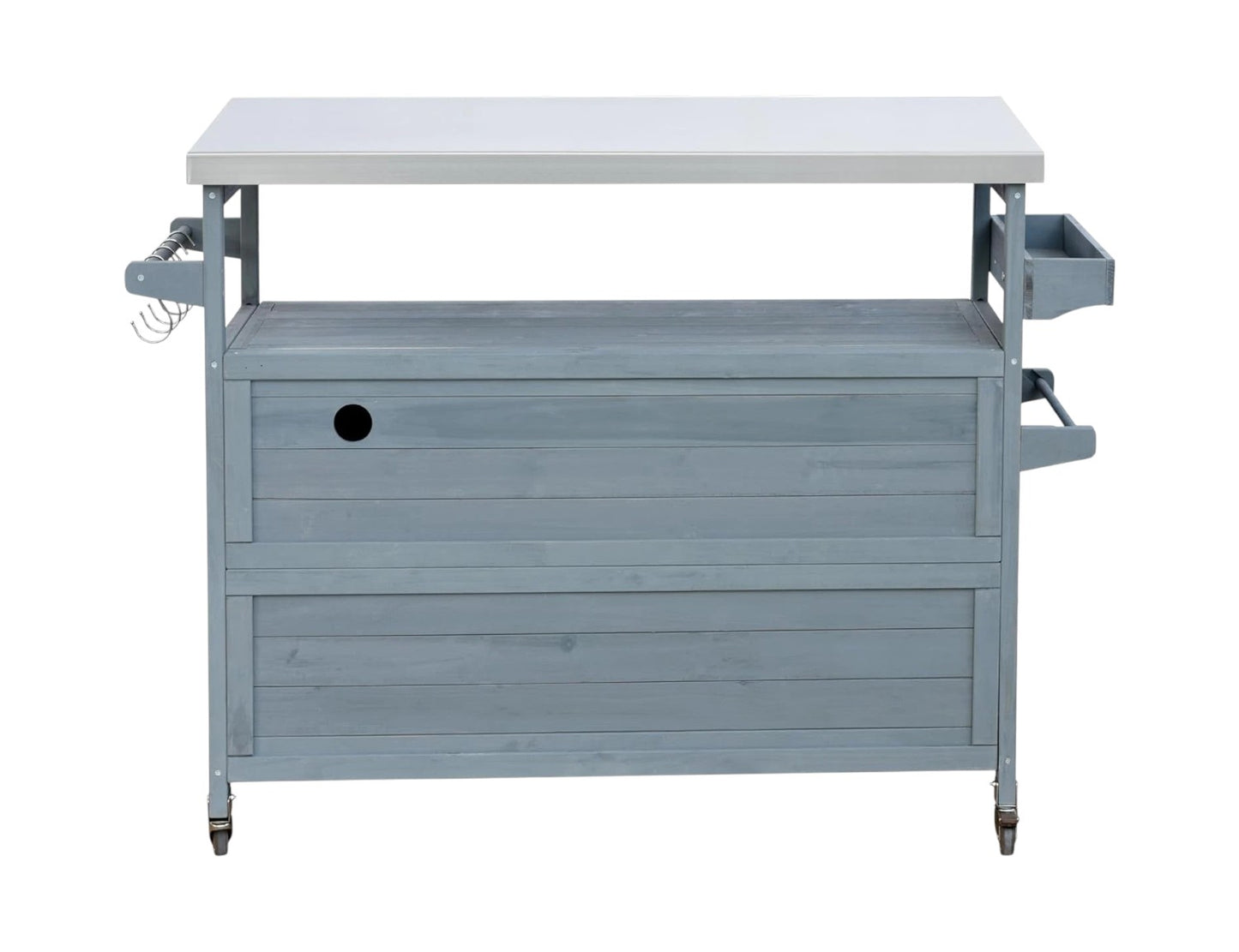50" Light Blue Wood Rolling Kitchen Island With Storage-3