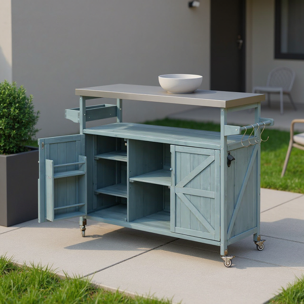 50" Light Blue Wood Rolling Kitchen Island With Storage-0