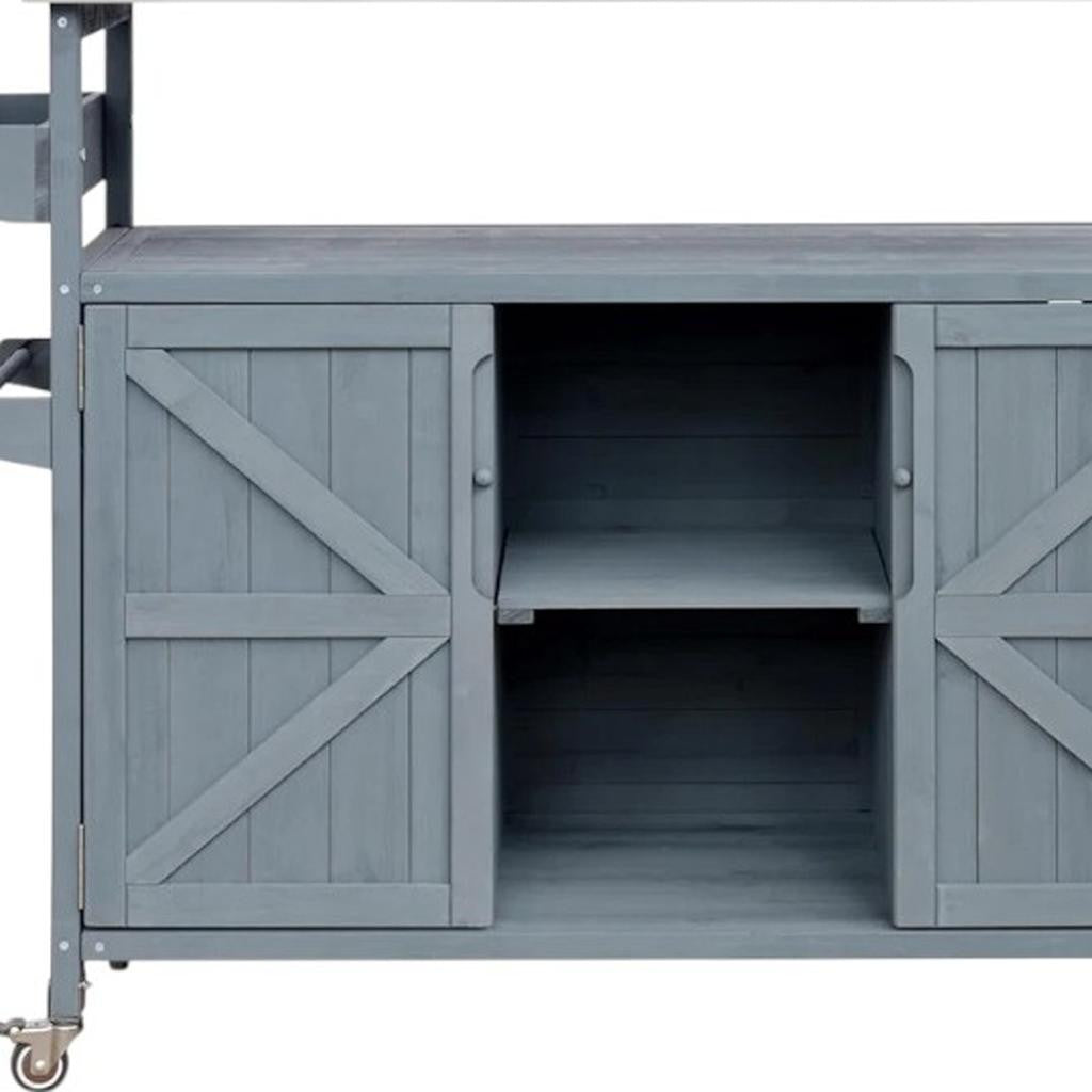 50" Light Blue Wood Rolling Kitchen Island With Storage-5