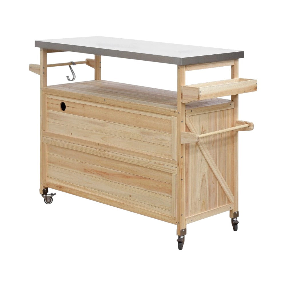 50" Natural Wood Rolling Kitchen Island With Storage-4