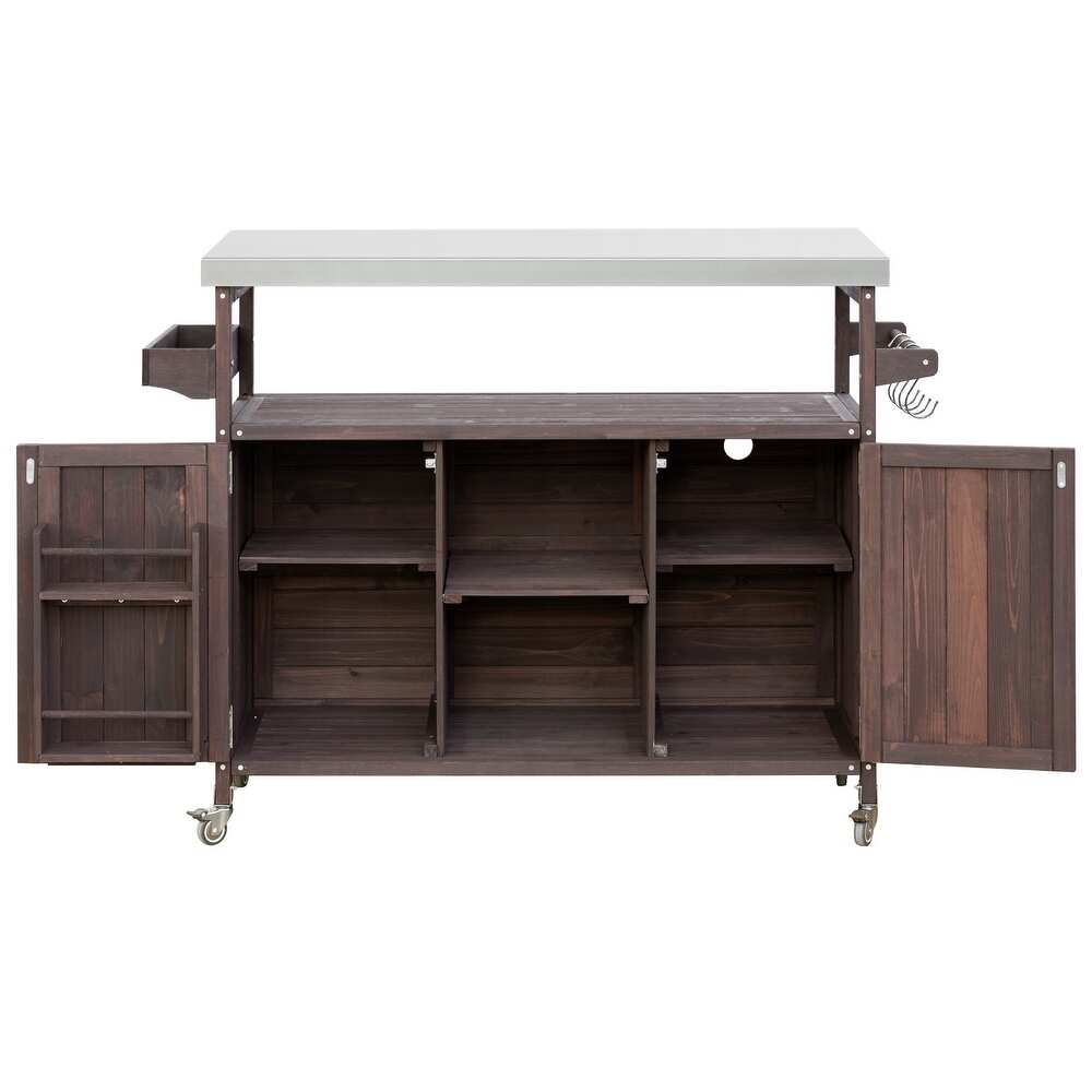 50" Brown Wood Rolling Kitchen Island With Storage-5