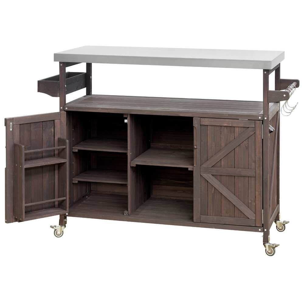 50" Brown Wood Rolling Kitchen Island With Storage-2