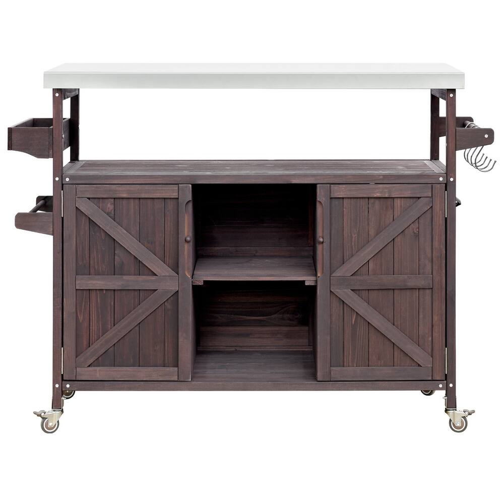 50" Brown Wood Rolling Kitchen Island With Storage-1