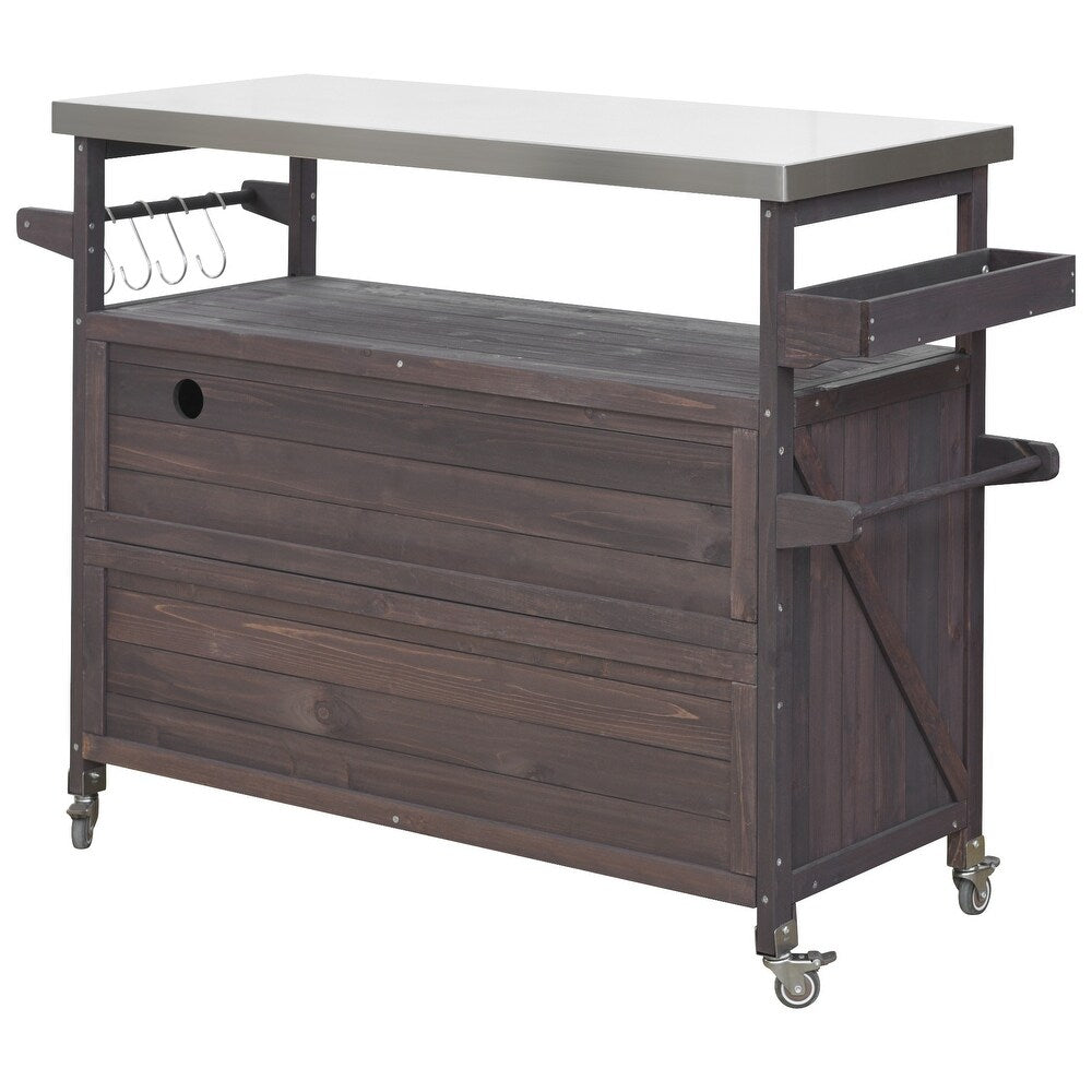 50" Brown Wood Rolling Kitchen Island With Storage-3
