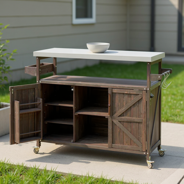 50" Brown Wood Rolling Kitchen Island With Storage-0