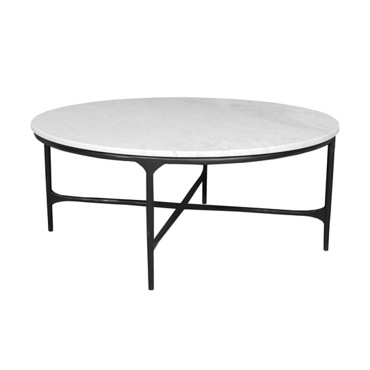 37" White and Black Genuine Marble and Iron Round Coffee Table - Loft&Timber