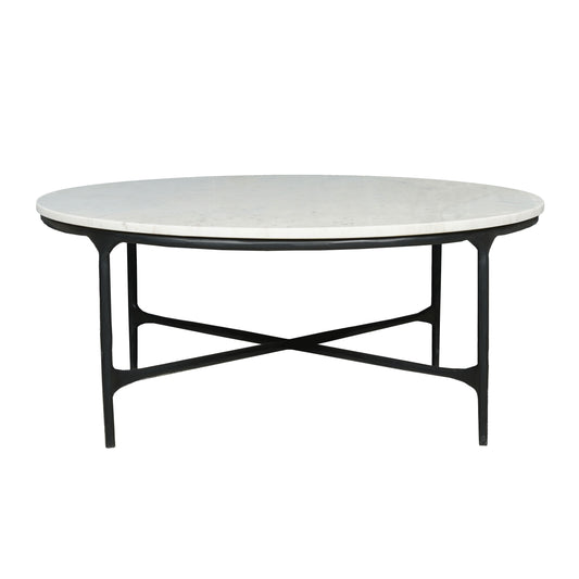 37" White and Black Genuine Marble and Iron Round Coffee Table - Loft&Timber