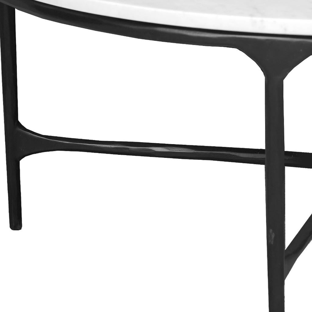 37" White and Black Genuine Marble and Iron Round Coffee Table - Loft&Timber