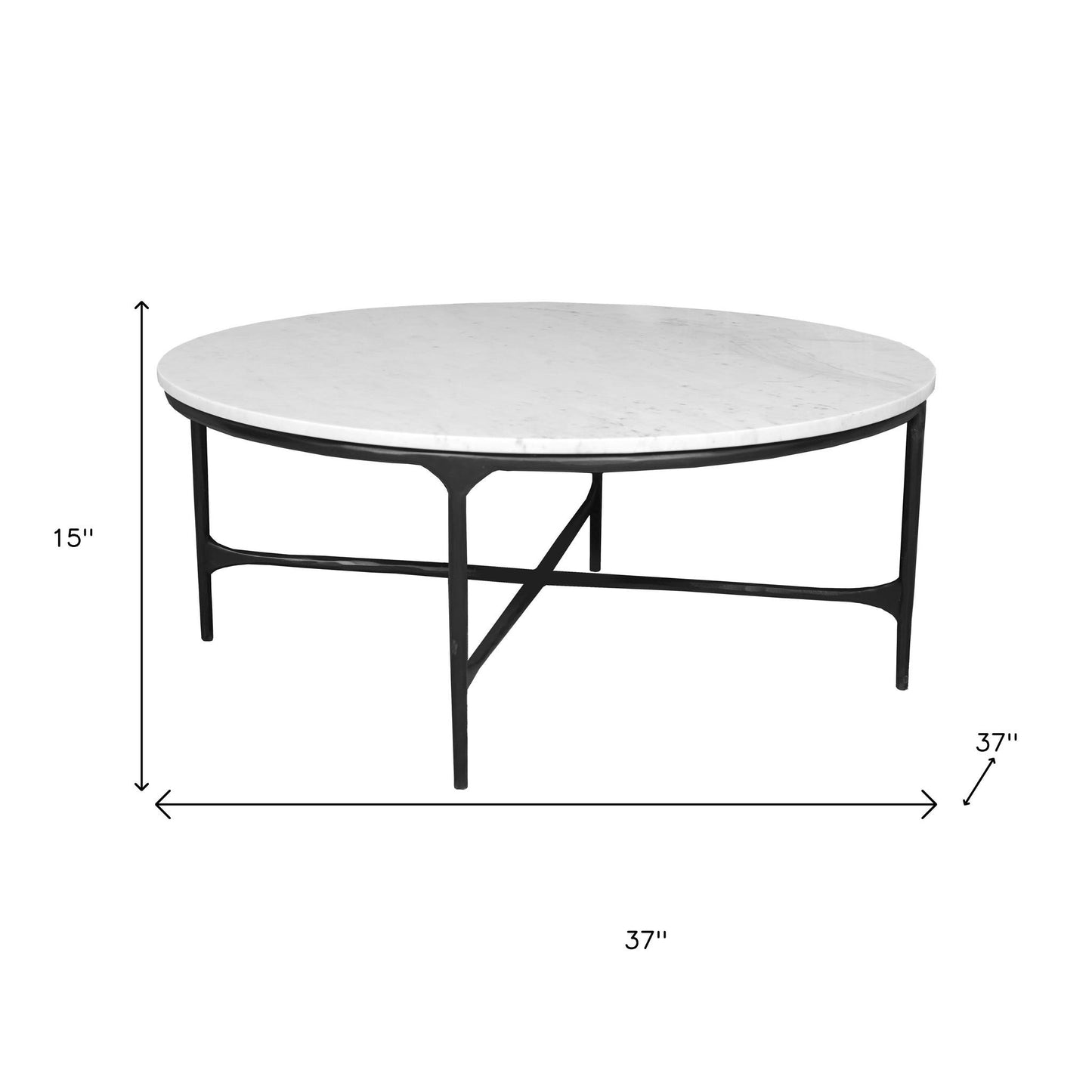 37" White and Black Genuine Marble and Iron Round Coffee Table - Loft&Timber