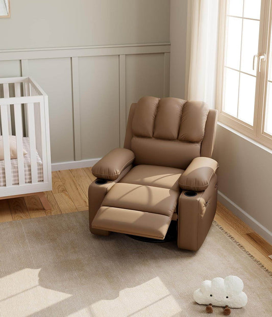 Leather Recliner Chair, Manual Recliner W/Comfortable Arms and Cup Holders for Living Room CF8011 - Khaki, Medium - Loft&Timber