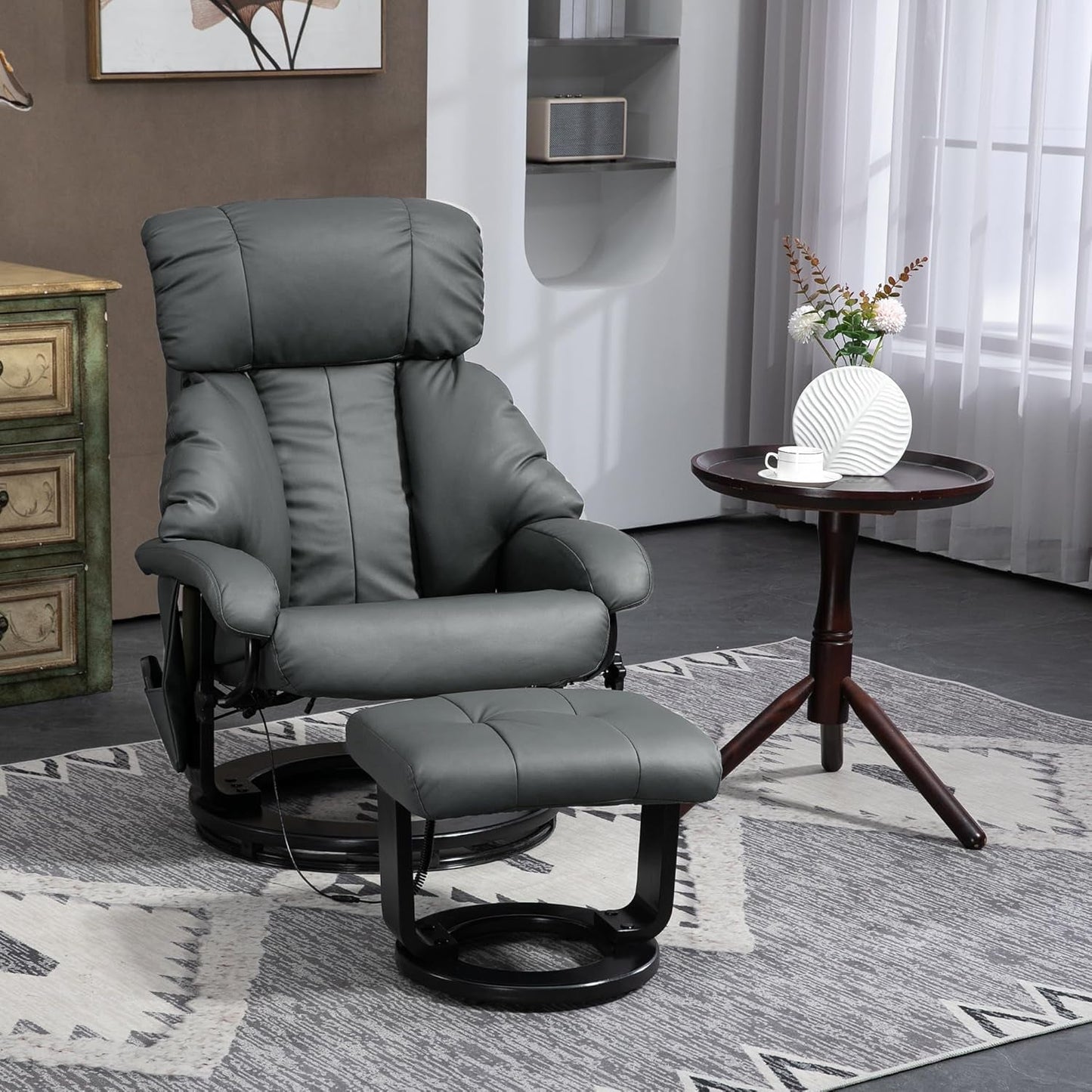 Massage Recliner Chair Ottoman 360 Swivel Leather Gray-1