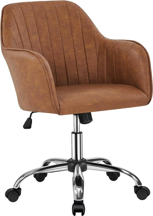 Modern Faux Leather Desk Chair Height Adjustable in Retro Brown - Loft&Timber