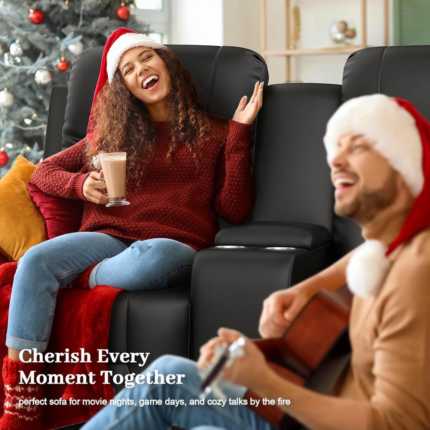 Large Loveseat Recliner, Loveseat Recliner Sofa with Storage Console, Recliner Chair with USB Ports, 2 Cell Phone Holders, Cup Holder, Loveseat Couch for Living Room - Loft&Timber